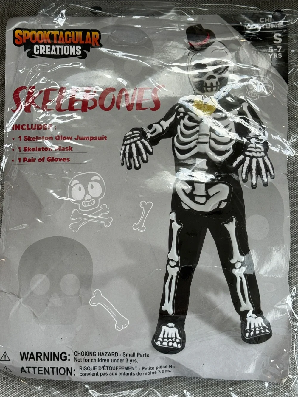 Spectacular creation glows in dark Skullbones Halloween costume small